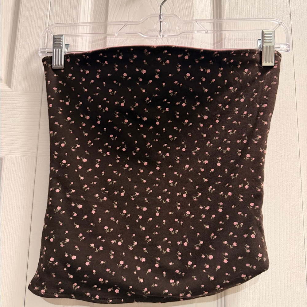 Hollister Brown tube top with Pink Floral Pattern reversible to pink